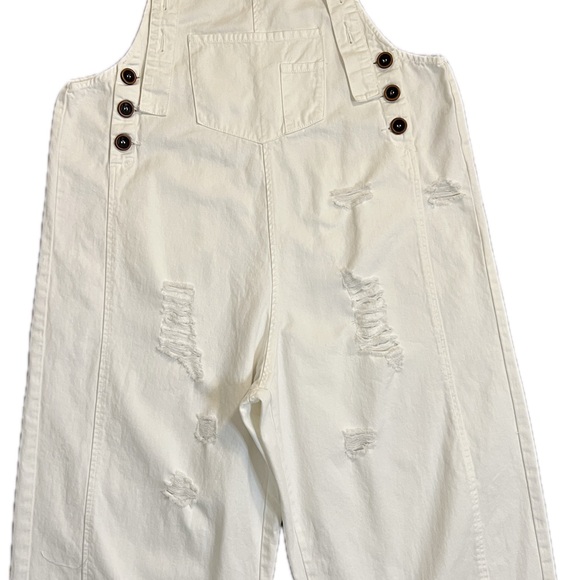 Easel Lose Fit White Denim Overalls - Picture 5 of 6